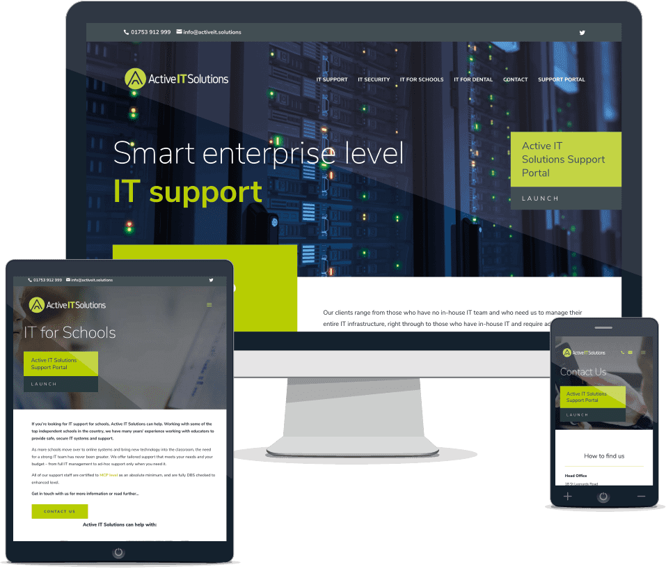 Screenshot of Active IT Solutions responsive website design on multiple devices