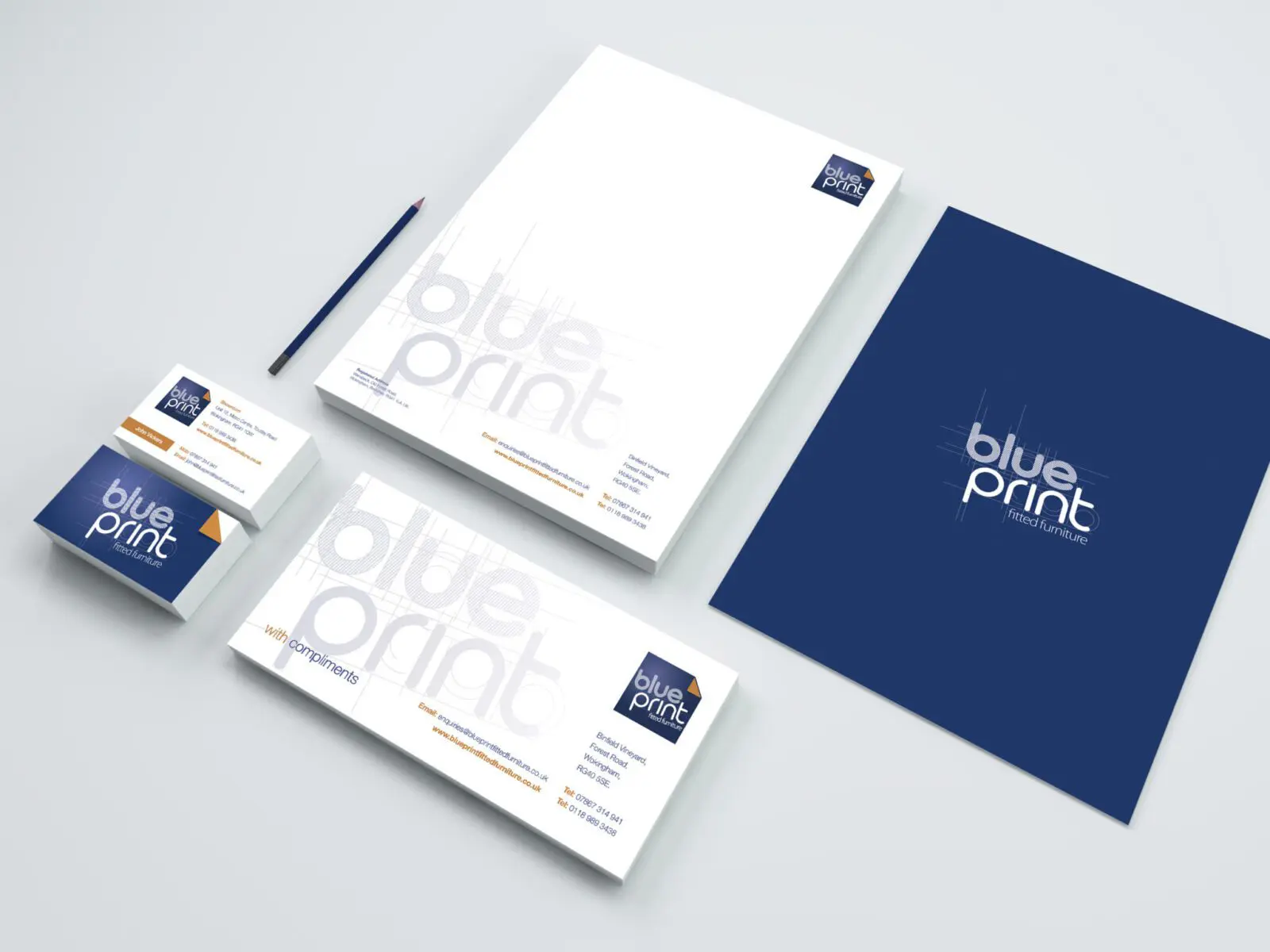 Stationery Mock Up - Blueprint Mock-up of Blue Print Furniture's brand and stationery design.