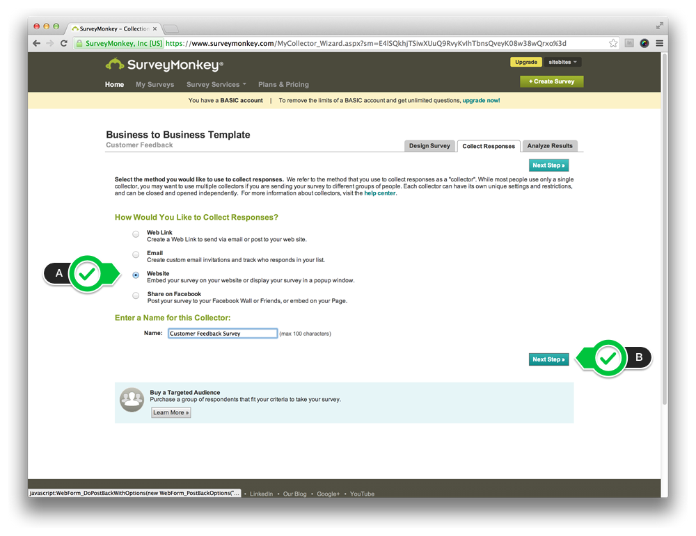 Screenshot of Survey Monkey - Step 2 - SiteBites