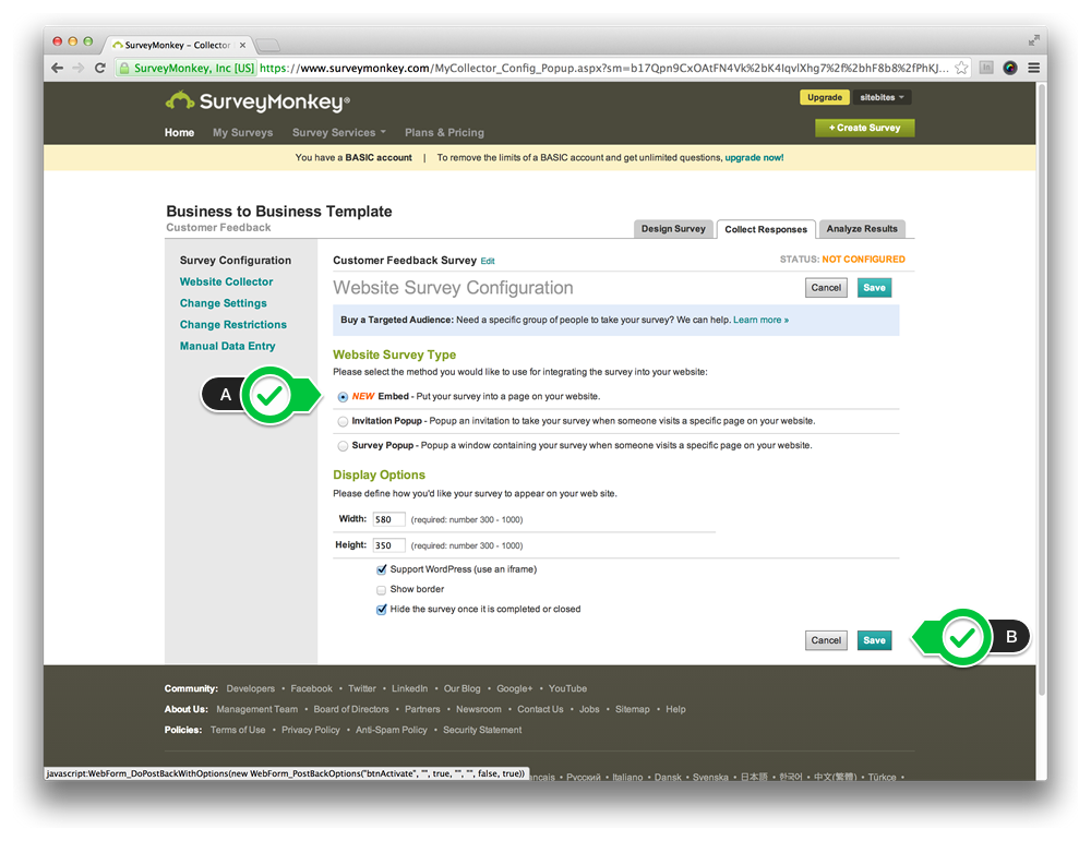 Screenshot of Survey Monkey - Step 3 - SiteBites