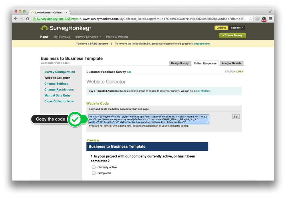 Screenshot of Survey Monkey - Step 4 - SiteBites