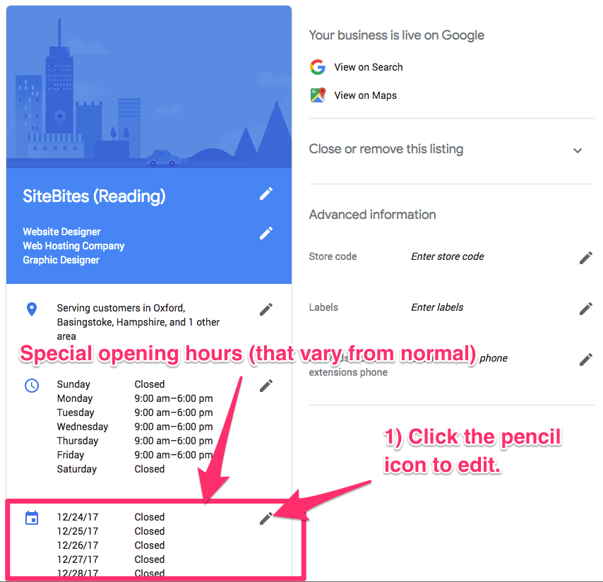How to change the Special Hours information on Google My Business