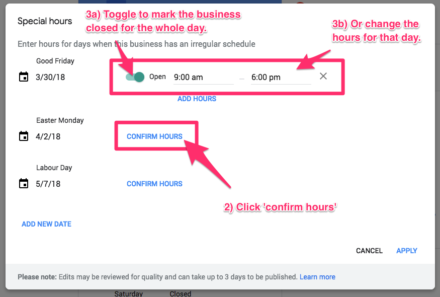 How to change the special opening hours 