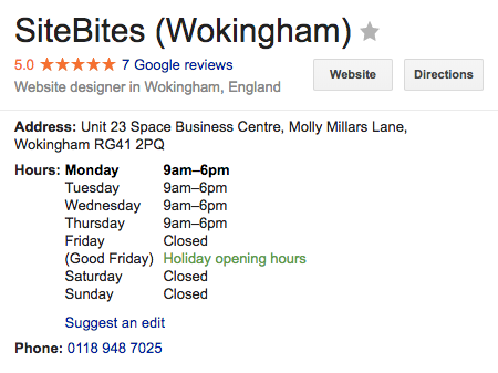 Our Easter opening hours on Google My Business