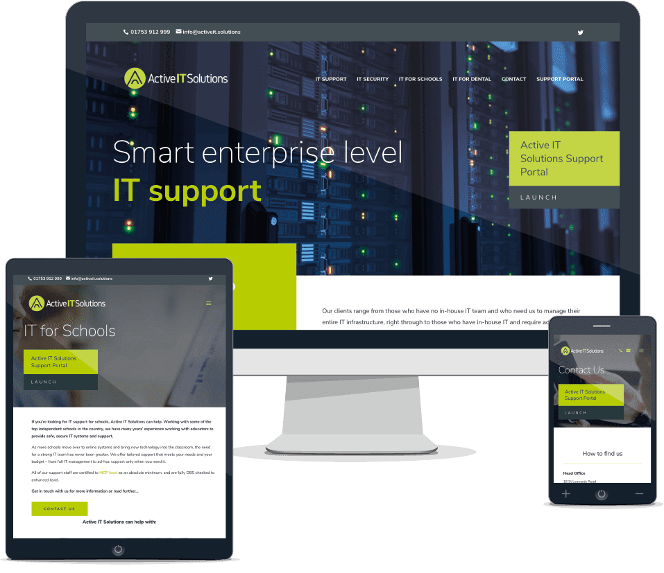 Screenshot of Active IT Solutions responsive website design on multiple devices