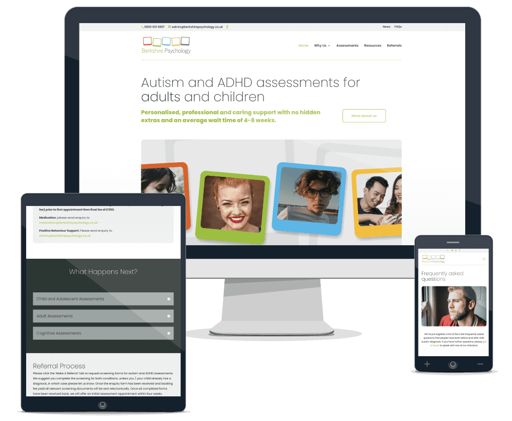 Screenshot of Berkshire Psychology responsive website design on multiple devices