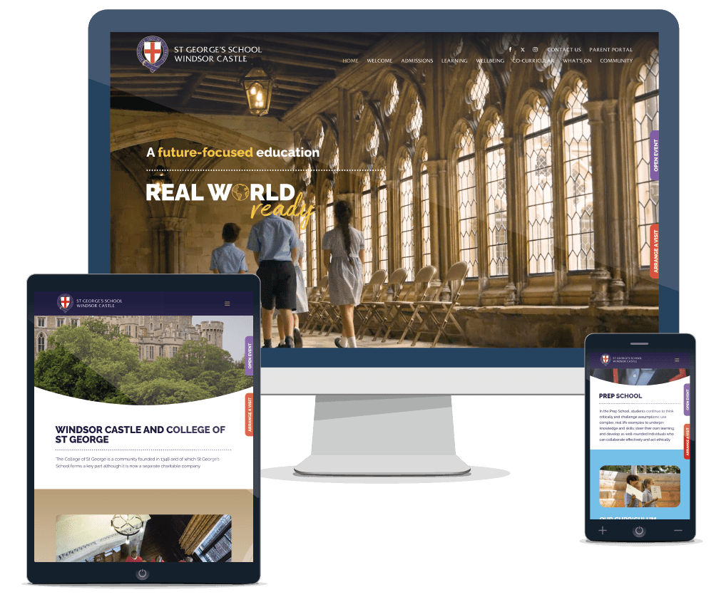 Screenshot of St Georges's School Windsor responsive website design on multiple devices